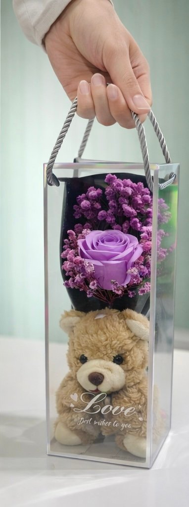 Kutulu yapay çiçek ve ayıcık 